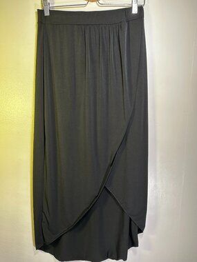 Susan Lawrence Black Layered Asymmetrical Maxi Skirt Faux Wrap M